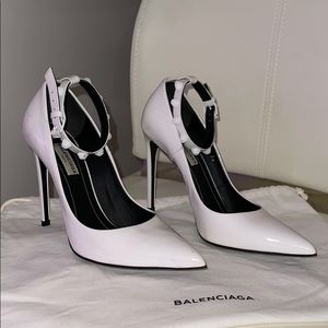 Balenciaga white heels with ankle strap